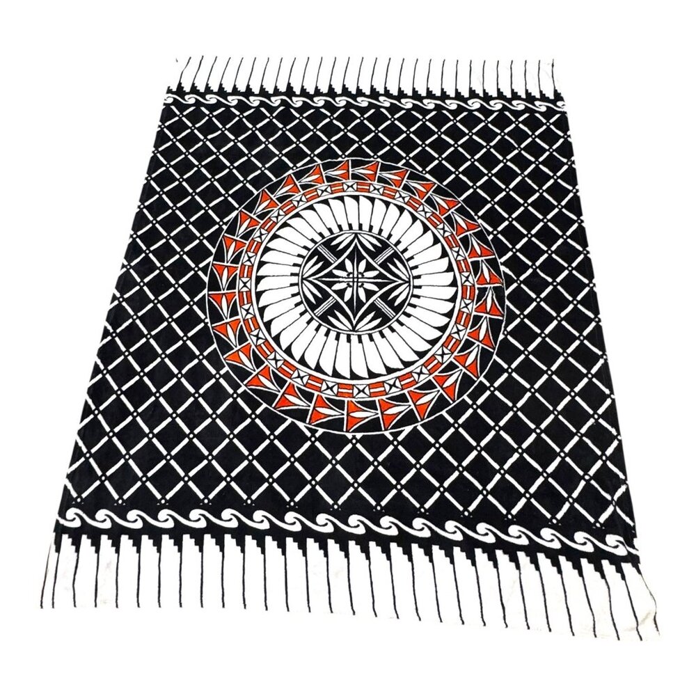 Southwest woven Black & White Tribal Throw Blanket Geometric Design Fringe Edges